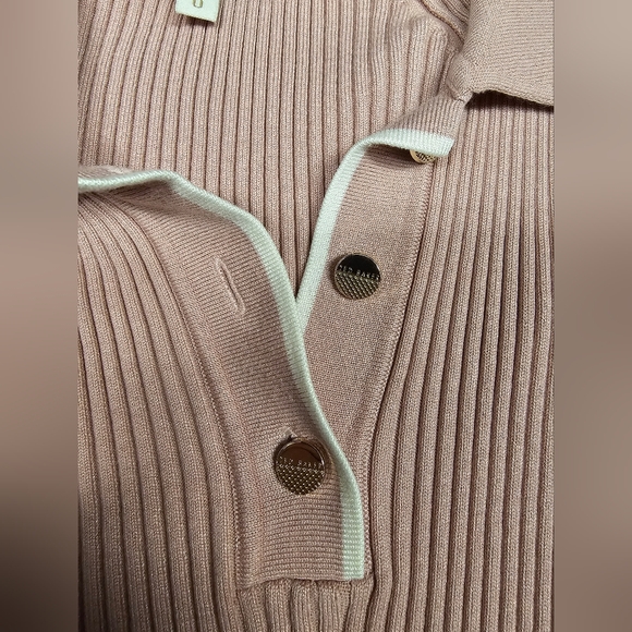 Ted Baker Size 0 Contrast-trim Knitted Polo Shirt In Dusky Pink - Picture 3 of 4